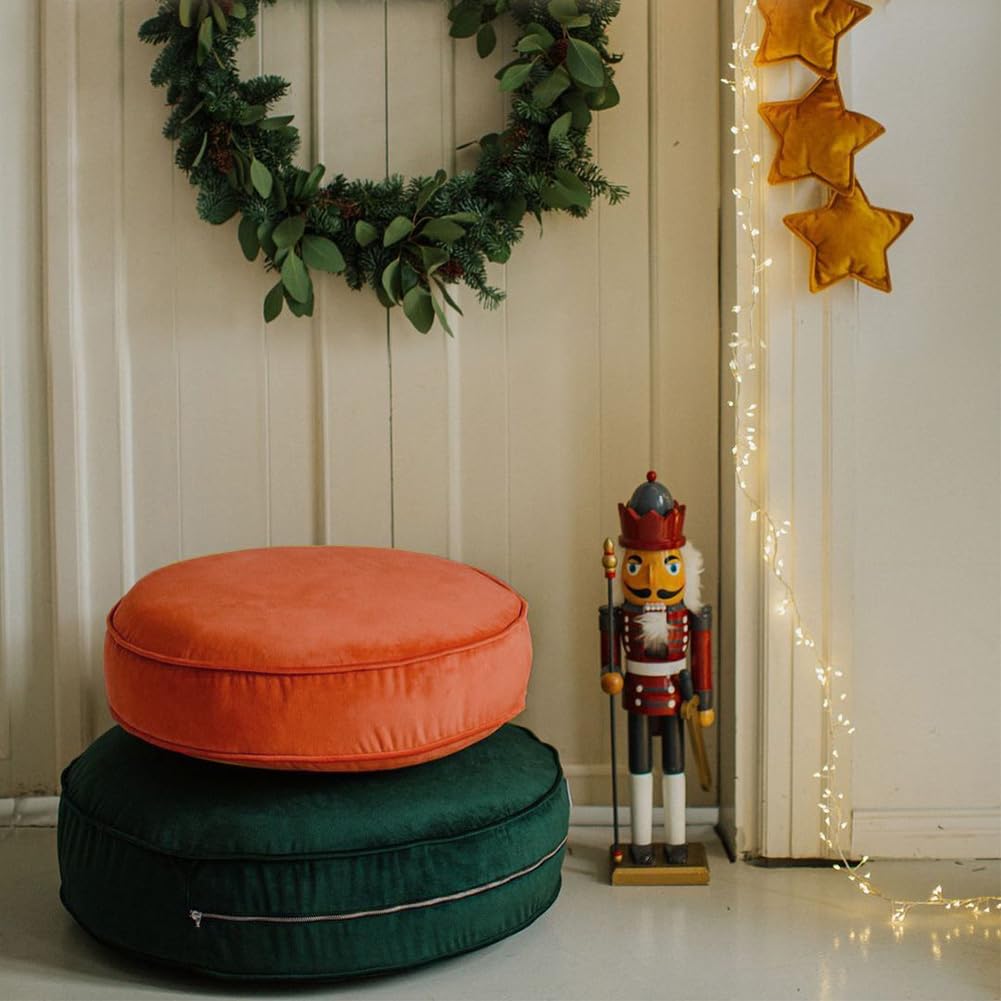 YIUOR Round Floor Pillow Cover Velvet Throw Seating Pouf Yoga Meditation Cushion Plush Case Reading Room Decor Cover Only (19.7IN, Brick Red)