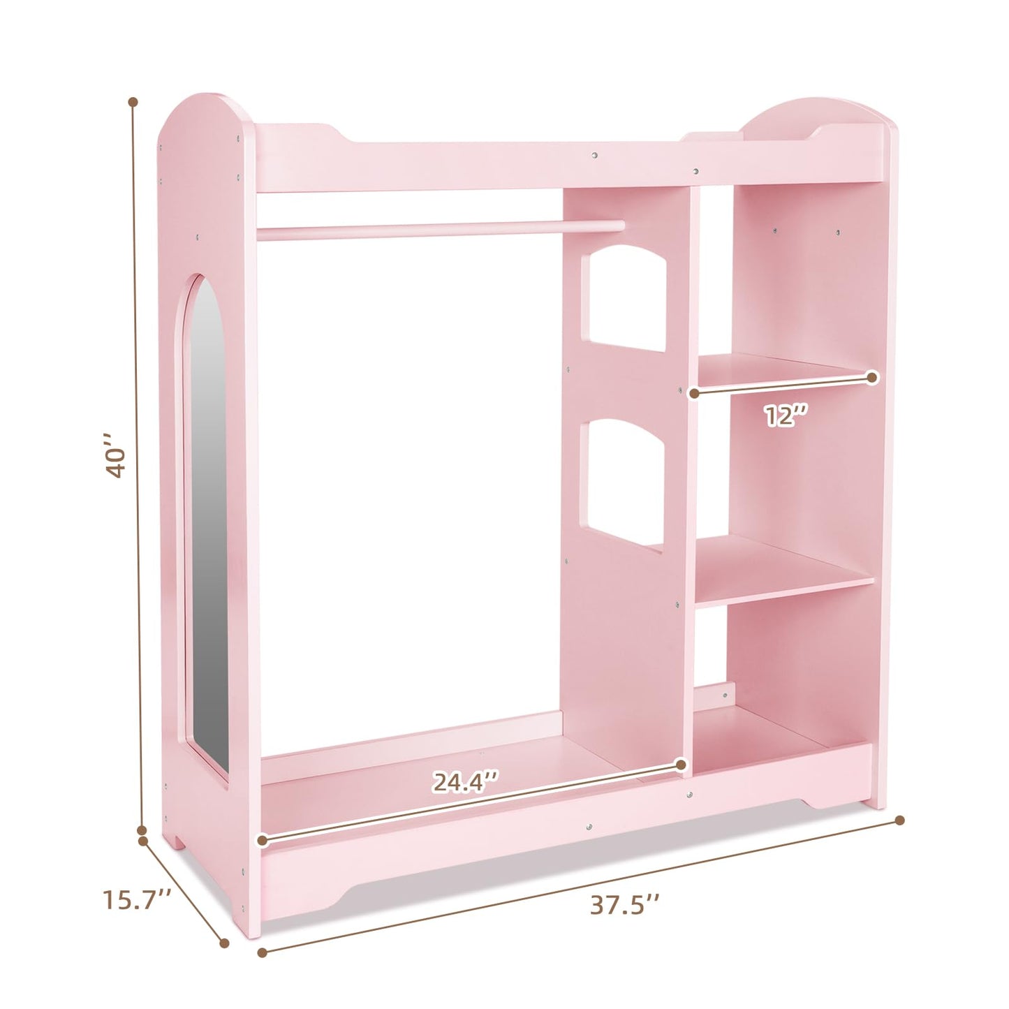 OOOK Kids Clothing Rack and Armoire with Mirror, Appropriate Height Kids Dress up Storage with Anti-tip Device, Helping Children Manage Own Clothes, Nice Dressers for Bedroom, Nursery