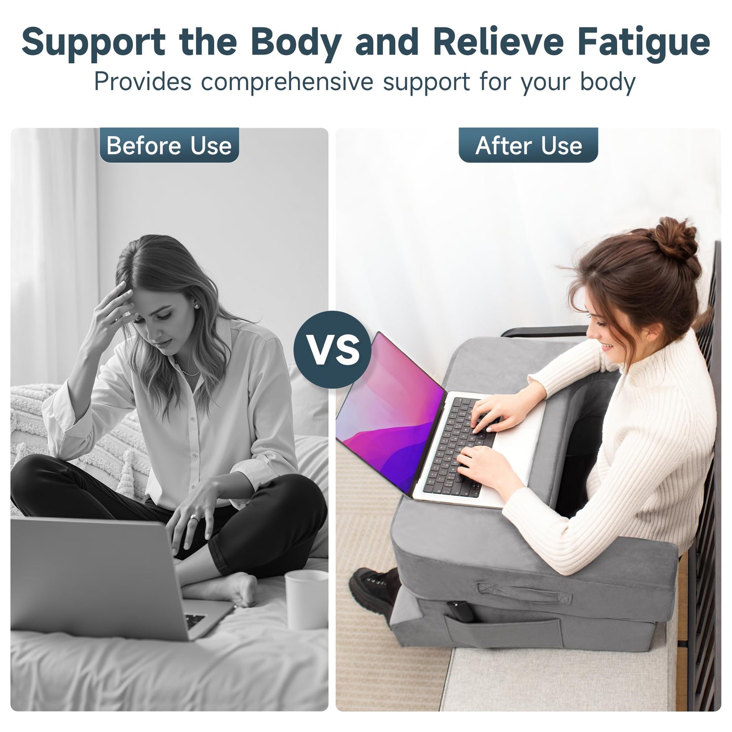 Reading Pillow for Gaming/Lap,Lap Pillow with Cup Holder for Reading, Working, Sitting in Floor Sofa, Lap Pillow with Cup Holder Pocket,Grey