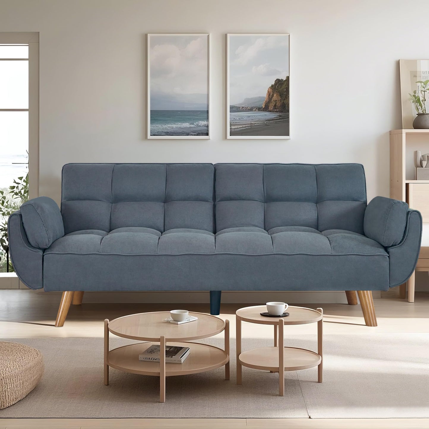 Convertible Futon Sofa Bed, 75โณLinen Modern Futon Couch with Adjustable Backrest, Easy Assembly Sleeper Sofa Couch, Upholstered Recliner Couches for Small Living Room, Bedroom and Office (Dark gray)