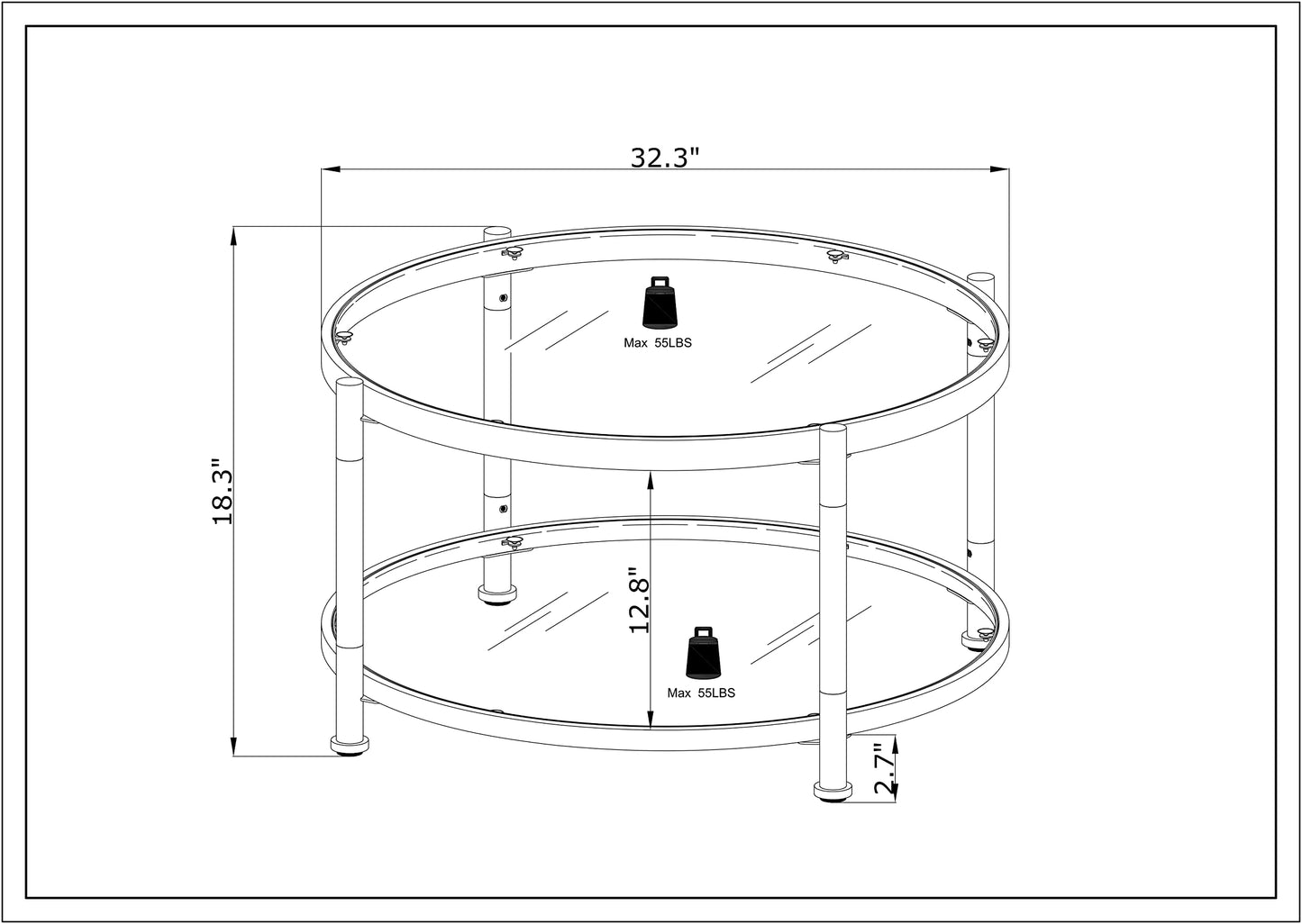 Lasadelgar Tempered Glass Round Coffee Table, 32.3" Modern Acrylic Legs Circle Coffee Table for Living Room