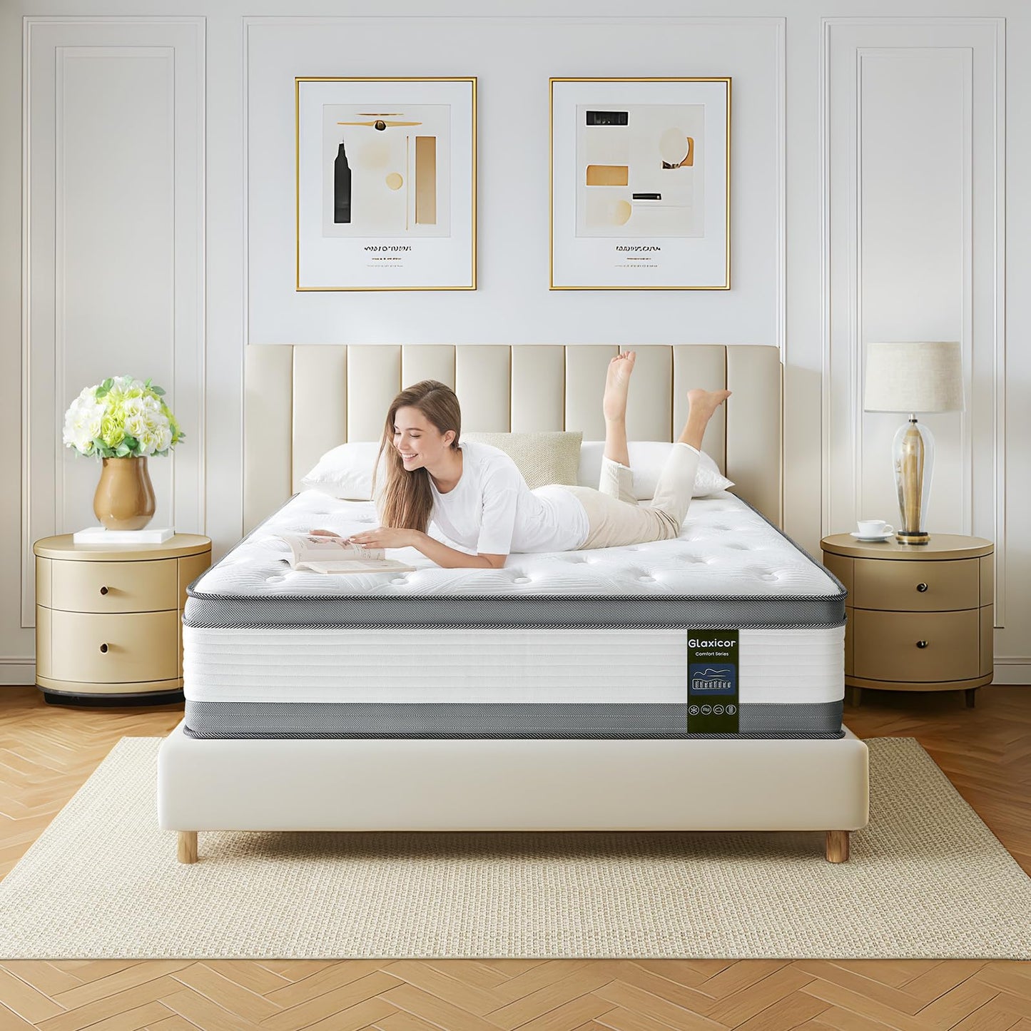 Mattress Queen Size 14 inch Hybrid Mattresses Queen Size Bed Mattress in a Box Double Mattresses with Memory Foam Individual Pocket Springs for Extra Lumbar & Hip Support Comfort Sleep CertiPUR-US