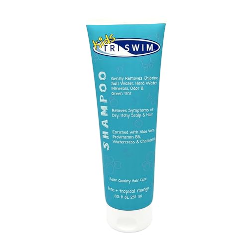 TRISWIM Kids Chlorine Removal Shampoo 8.5oz | Removes Chlorine, Bromine, Salt Water & Hard Water Minerals | Hydrates & Nourishes with Aloe Vera, Vitamin A & Pro Vitamin B5 | Lime + Mango Scent