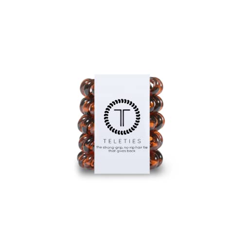TELETIES - Tiny Spiral Hair Coils - For Kids & Super Thin Hair - Mini Phone Cord Ponytail Holder for Braid Ends - Strong Grip, No Rip, Water Resistant, No Crease - Tiny 5 pack - Tortoise