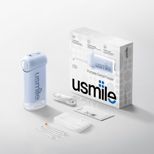 usmile C10 Portable Water Flosser – Travel-Friendly, 95-Day Battery, 4 Modes, 360° Nozzle, 180ml Tank, IPX7 Waterproof, Dentist-Recommended for Braces, Implants & Sensitive Gums (Blue)