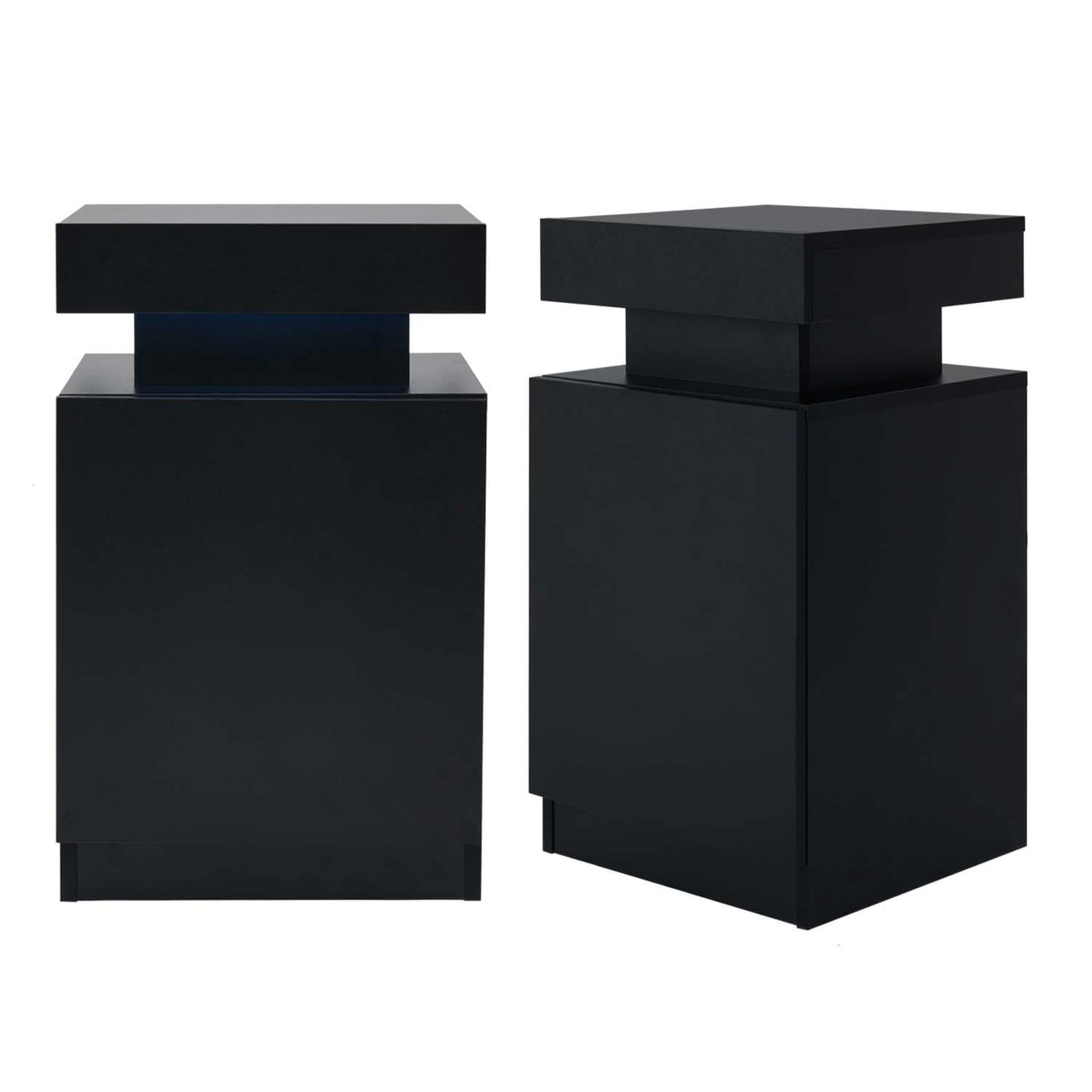 Black Nightstands Set of 2, Modern End Table with LED Lights, Bedside Table with Large Storage, 2 Night Stands for Bedrooms