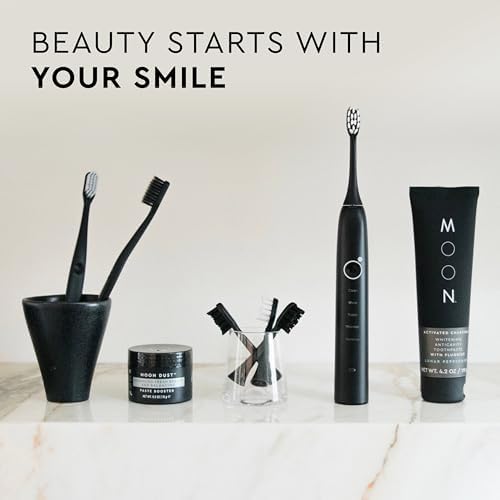 MOON Charcoal Toothpaste, Whitening Stain Removal for Everyday Brightening - SLS Free Teeth Whitening Toothpaste Without Fluoride - Vegan - Reduce Plaque & Support Gum Health - Peppermint (2 Pack)