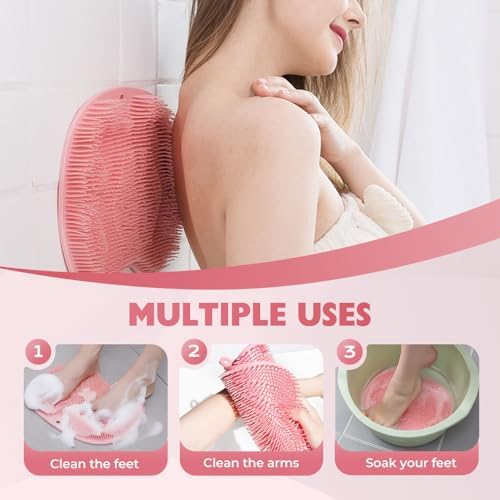 Silicone Shower Foot Scrubber Mat, 2025 New Foot Back Cleaning Pad Back Washer Exfoliating Bath Wash Pad, Shower Foot Scrubber Mat with Non-Slip Suction Cups (Blue)