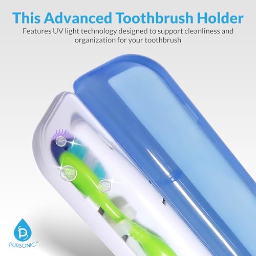 Pursonic Portable UV Toothbrush Sanitizer Case - Travel Toothbrush Sanitizer and Holder - For Electric and Manual Brush Heads with UV Light & Auto Shut Off Timer