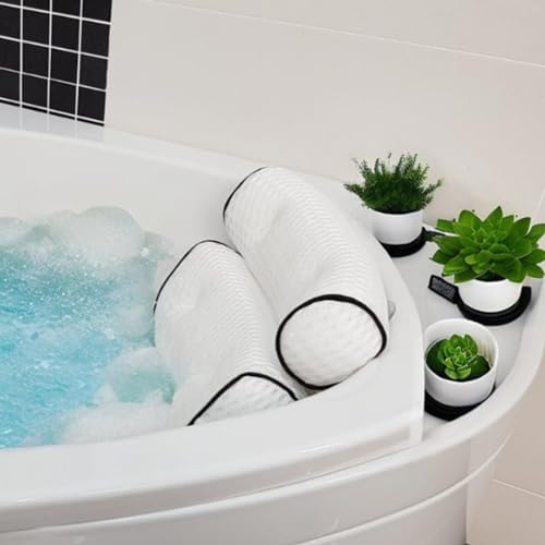 Luxury Bath Pillow for Tub, 6 Strong Suction Cups, 4D Breathable Mesh Headrest Cushion, Bathtub Pillow for Head and Neck Support, Relaxing Spa Accessories, Ideal for Tubs, whirlpool tubs and Spa Gifts