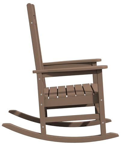 KINGYES HDPE Rocking Chairs Outdoor, Patio Rocking Chairs with 330lbs Support, Smooth Porch Rocker for Deck Lawn Yard, Brown