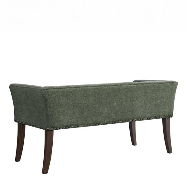 Madison Park Accent Bench, Plush Upholstered, Nailhead Trim, & Padded Seat Entryway Bench Small, End of Bed Bench with Back, 49.5" W x 19.25" D x 23" H, Green