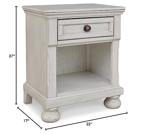 Signature Design by Ashley Robbinsdale Coastal 1-Drawer Nightstand with Cubby Storage, 26.75" Tall, White