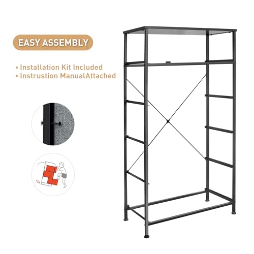 Mifuro Tall Dresser for Bedroom, Vertical Storage Organizer Tower with 6 Drawers, Chest of Drawers with Fabric Bins, Steel Frame, Wood Top for Bedroom, Closet, Entryway- Black