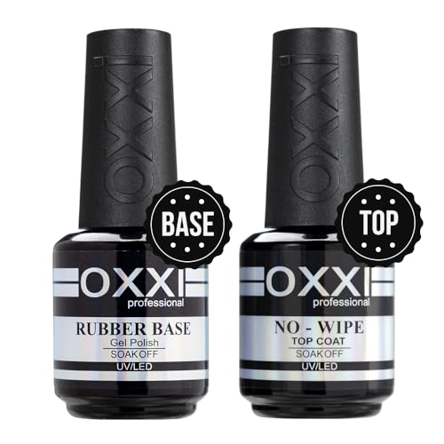 2X15ml Rubber Base Gel,No Wipe Top Coat Gel Nail Polish Set,Self-leveling Thick Nail Base Coat and High gloss anti-hanging and wear-resistant Top Coat Gift Box Salon Starter Kit
