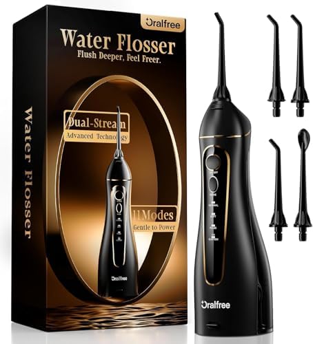 Oralfree Water Flosser Teeth Pick - Dental Cordless Portable Floss Picks Rechargeable Travel Pik Irrigation Cleaner IPX7 Waterproof Oral Irrigator Electric Flossing Machine for Home Teeth Cleaning