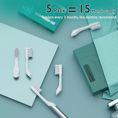 Toothbrush Replacement Heads for Quip, 5 Pack, Standard Adult Brush Head Refill with Built-in Tongue Scraper, Soft Bristles, White