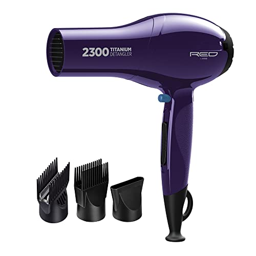 RED by Kiss Titanium 2300 Detangler Dryer 4X Faster Straightening 3 Bonus Titanium Detangler Pik Included (Hair Dryer)