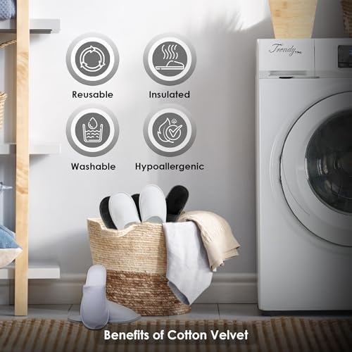 MODLUX Spa Slippers, 6-12 Pairs Cotton Velvet Closed Toe Disposable Slippers for Guests with Travel Bags, House, Indoor, Bathroom, Bedroom, Hotel, Bride Slippers