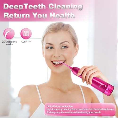 TOVENDOR Electric Water Dental Flosser Teeth Pick, Cordless Flossers Oral Irrigator IPX7 Waterproof 300ML Rechargeable Travel Water Teeth Cleaner with 5 Tips for Home Braces Care Gums Deep Cleaning
