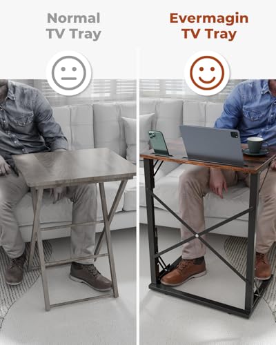 Evermagin 21''Wx28''H TV Tray Set of 2, Small Foldable C-Shaped End Table for Eating with Tablet and Phone Slots, Slide Under Couch Side Table for Recliner, Living Room, Bedroom, Rustic Brown