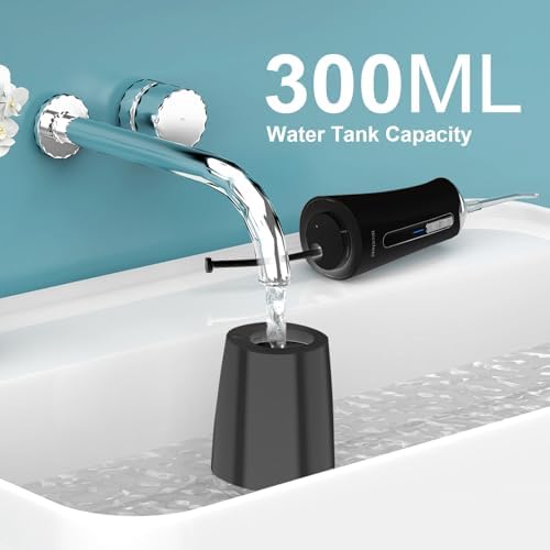 Nicefeel Water Dental Flosser Pick for Teeth 3 Modes Cordless Portable Water Teeth Cleaner Ipx7 Waterproof Oral Irrigator 300ml Tank Water Teeth Cleaner Rechargeable Flossing (Black, 4 Modes)