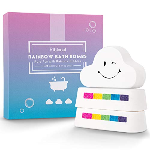 Somall Ribivaul Rainbow Bath Bombs XXXL Size 6.5 oz 3 Handmade Bath Bombs with Natural Ingredients, Bath Bomb for Kids with Colorful Bubbles, Great Gift Idea for Halloween, Christmas