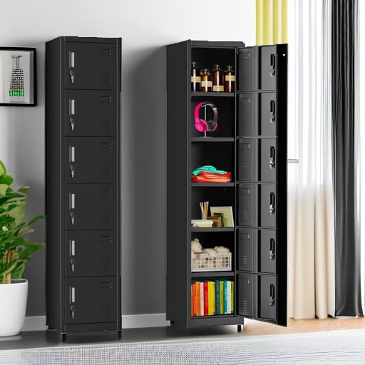 Bonusall Employees Lockers,Metal Office Storage Locker with 6 Door, Tall Steel Lockers with Keys and Lock for School, Gym, Home, Garage,Black