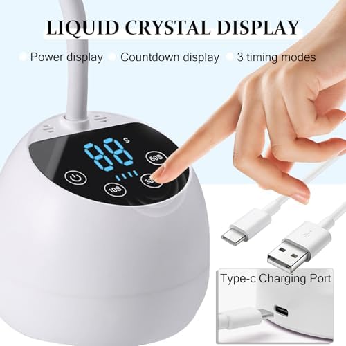 U V LED Nail Lamp, 36W Mini Cordless Gel x Nail Lamp Flash Cure, Auto Sensor Gooseneck Portable USB Gel Nail Dryer U V Light with 3 Timers and LCD Display for Home DIY