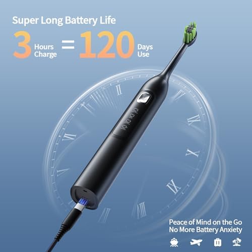 Electric Toothbrush for Adults, 42000 VPM Sonic Toothbrush with 6 Brush Heads, 4 Cleaning Modes,120-Day Battery Life, IPX7 Waterproof Rechargeable Toothbrushes with 2 Mins Smart Timer for Home, Travel