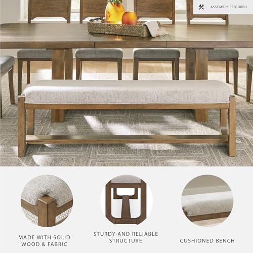 Signature Design by Ashley Cabalynn Farmhouse Upholstered 63" Dining Bench, Beige & Light Brown