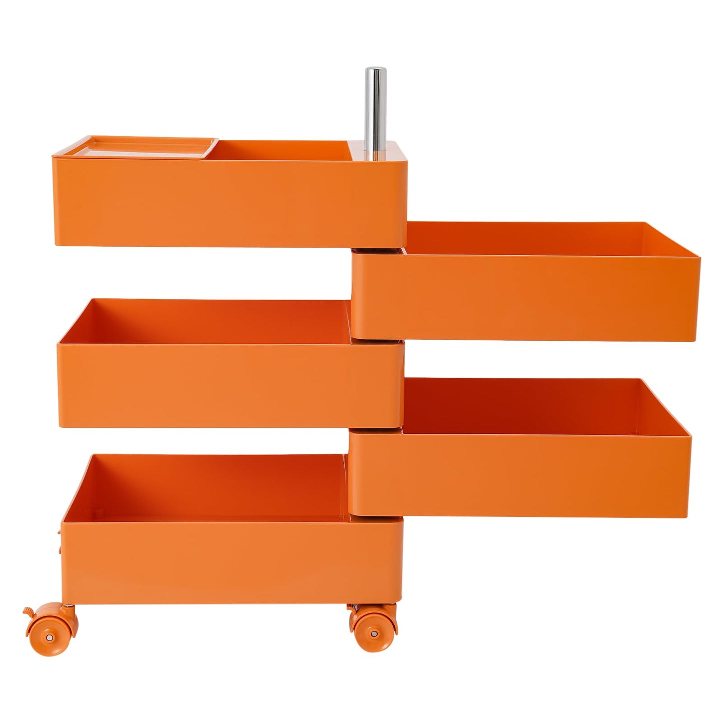 Namiose 360° Movable Rotating Storage End Table Sofa Side Cabinet Laptop Bedside Table with 5 Tiers Shelves 4 Universal Casters for Living Room Bedroom Sofa Dormitory (Orange)