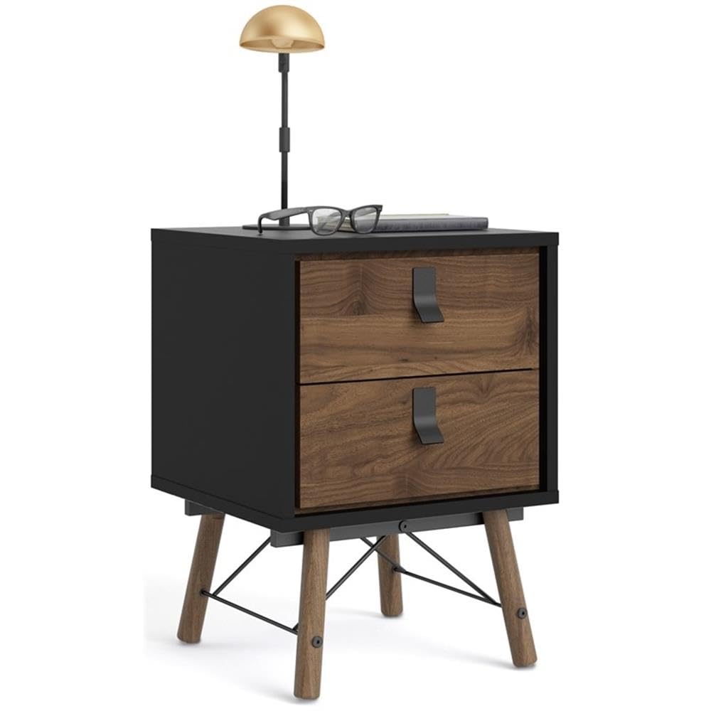 Tvilum Ry 2 Drawer Nightstand, Black Matte and Walnut