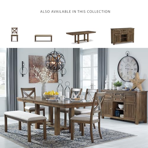 Signature Design by Ashley Moriville Casual Rustic Upholstered Dining Bench, Grey & Brown
