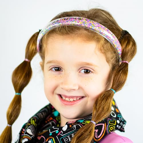 FROG SAC 4 Glitter Headbands for Girls - Sparkly Kids Headband with Comb Teeth, Thin Little Girl Sparkle Head Bands, Confetti Toddler Hairband Hair Accessories, Easter Basket Fillers Stocking Stuffers