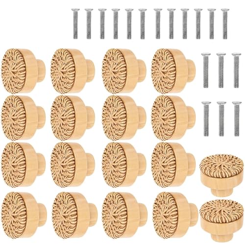 Rattan Knobs 20Pcs Vintage Rattan Handles - Furniture Cabinet/Dresser/Drawer Knobs for Cabinet