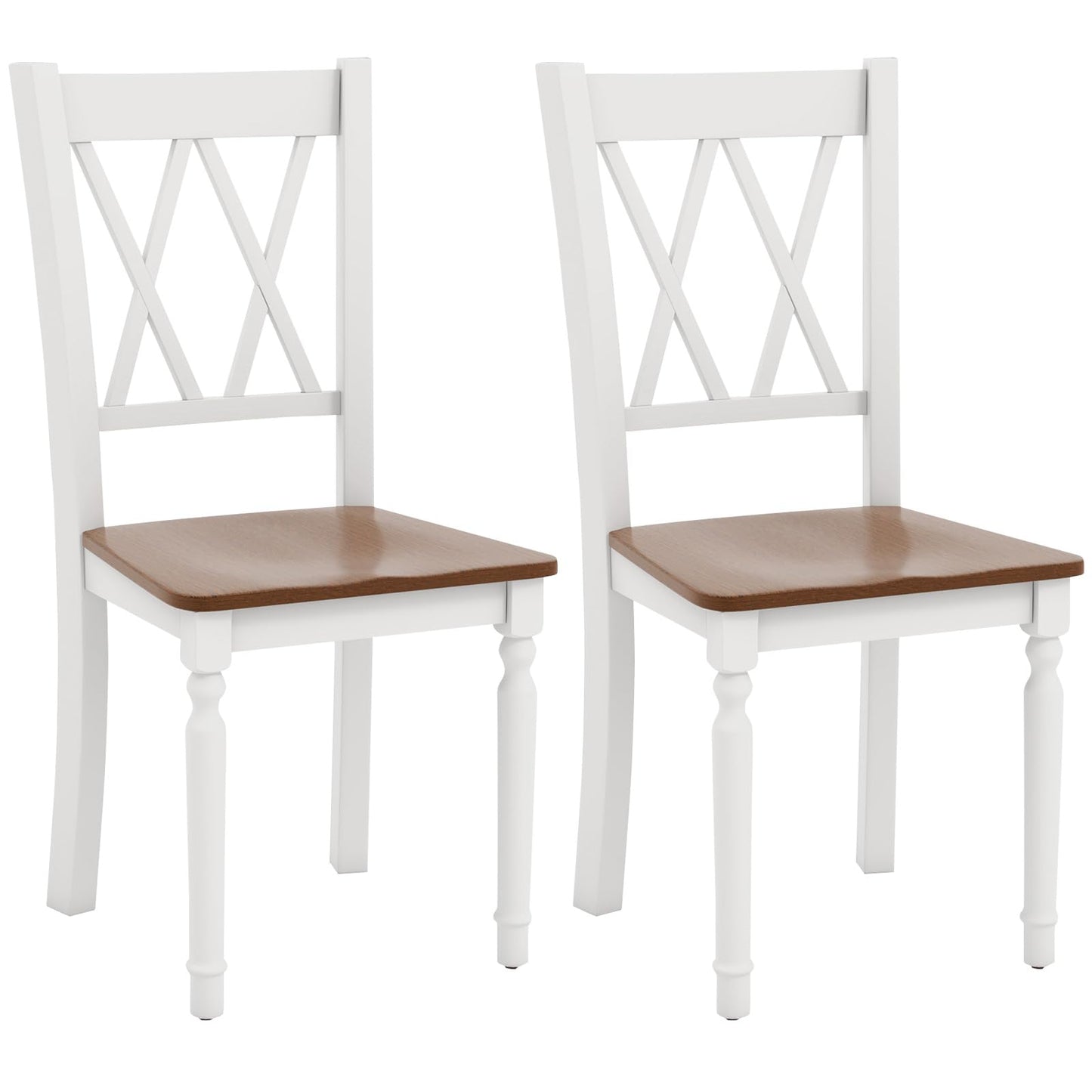 Giantex Dining Room Chairs Set of 2 White, Wooden Farmhouse Kitchen Chairs with Rubber Wood Seat, Acacia Wood Legs, Max Load 360 Lbs, Heavy Duty Wood Armless Dining Chairs with High Back