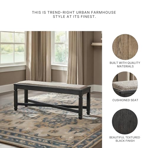 Signature Design by Ashley Tyler Creek Modern Farmhouse Upholstered Dining Room Bench, Antique Black Finish