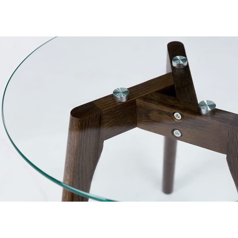 Anzezhong Round Tempered Glass End Table, Round Mid Century Coffee Table, Minimalist Small Coffee Table for Small Spaces Living Room Office, with Triskele Walnut Wood Legs (23.6" D x 17.7" H)