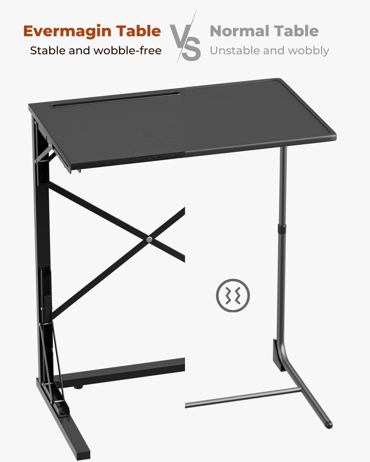 Evermagin 21''Wx28''H TV Tray Set of 2, Small Foldable C-Shaped End Table for Eating with Tablet and Phone Slots, Slide Under Couch Side Table for Recliner, Living Room, Bedroom, Black