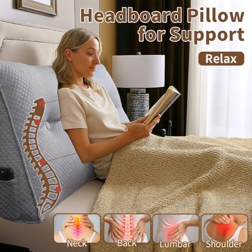 ZTVZTV Wedge Headboard Pillow for Bed, Queen Dorm Headboard Pillow Support for Sitting Up, Reading, Relaxing, Bolster Pillow with Removable Washable Cover, Gray