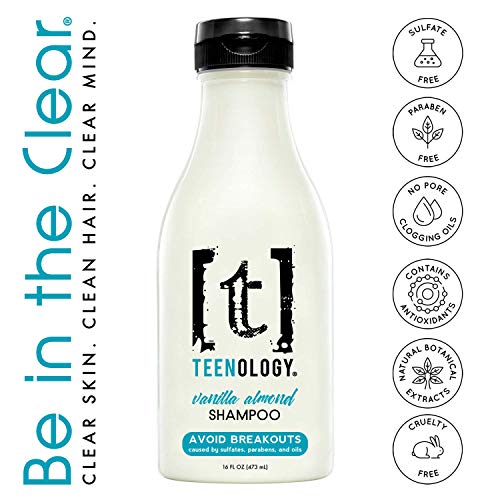 Teenology Shampoo for Teens, For Clear Skin and Healthy Hair, Natural Botanical Extracts, 16 oz. (Vanilla Almond)