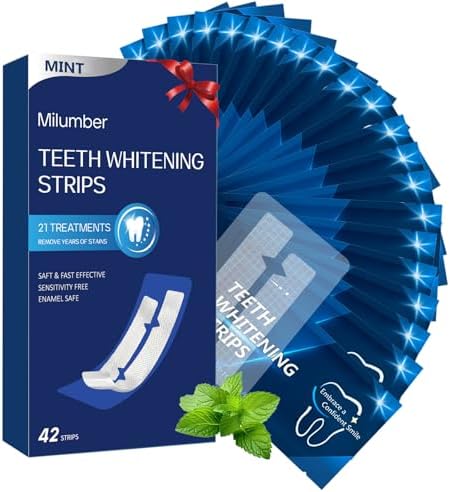 Teeth Whitening Strips for Sensitive, 42 Strips Whitener Safe Whitestrip, Deep Stains Removal Tooth Whitening, Enamel Safe Non-Slip Dry Strip Technology for Whiter Teeth, Mint