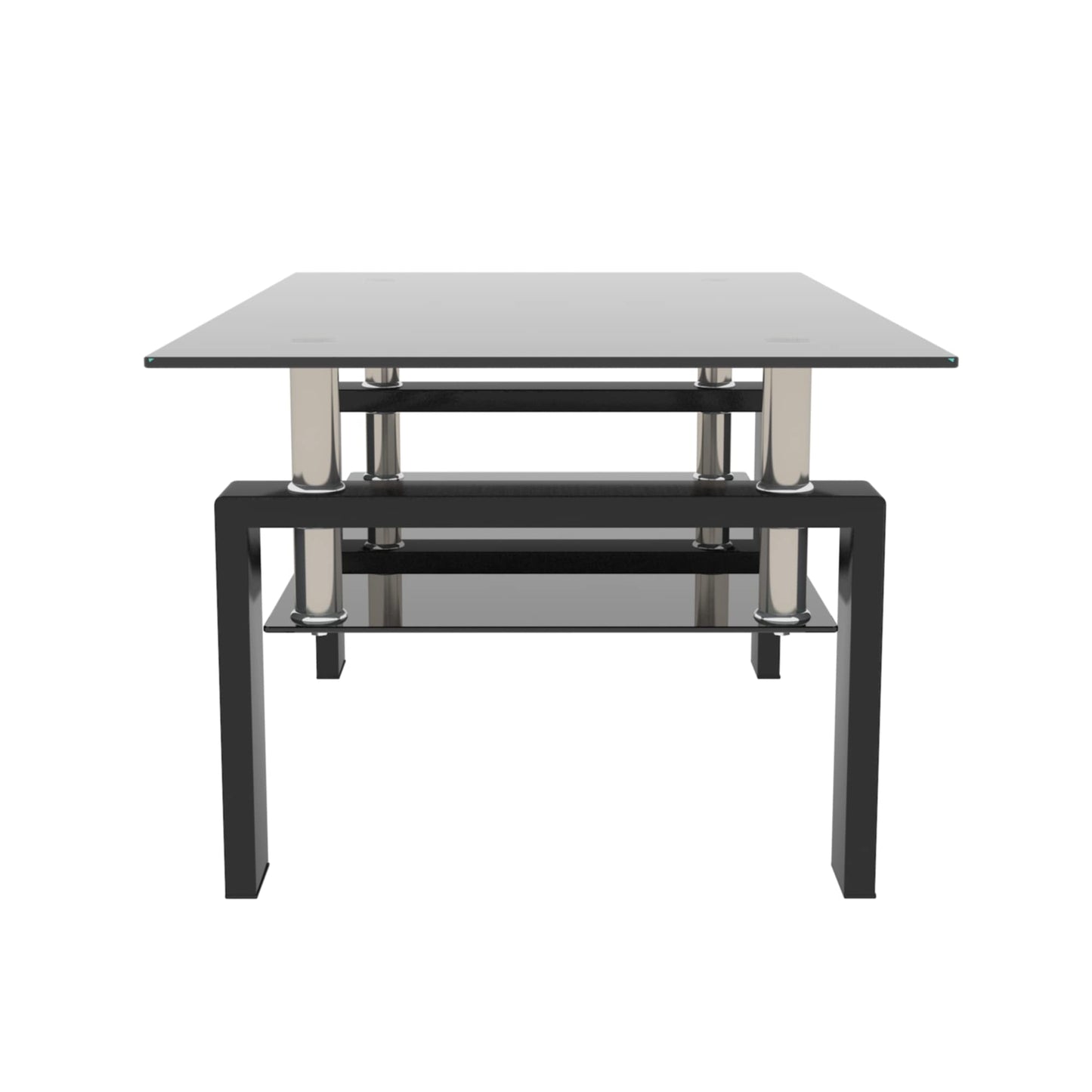 IANIYA Clear Glass Coffee Table Metal Tube (All-Black)
