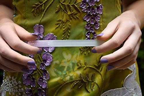 GERMANIKURE 2 Pc Glass Bundle - Crystal Glass Cuticle Stick & File Away Your Worries Nail File in Suede Sleeves – Handmade in Czech Republic – Pro Manicure Supplies – Cuticle Pusher, Callous Remover