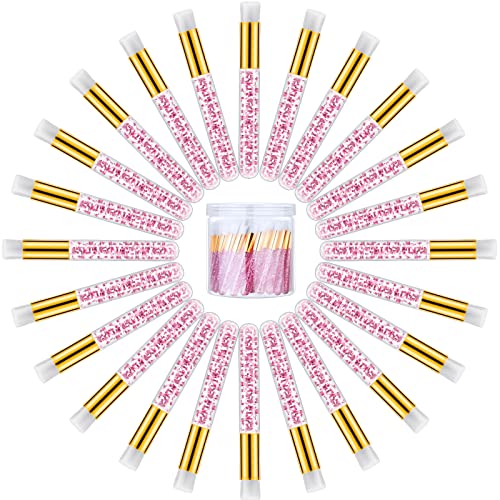 80 Pcs Lash Shampoo Brushes with Container Pink Eyelash Cleaning Bulk Glitter Eyelash Extension Cleansing Crystal Facial Cosmetic Lash Shampoo Brushes Blackhead Removing