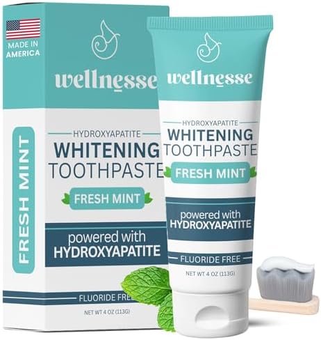 Wellnesse Whitening Hydroxyapatite Toothpaste with Xylitol, Natural Fluoride-Free Teeth Whitening Toothpaste for Adults, Strengthens Enamel, Supports Gum Health, Fresh Mint Flavor, 4 oz (Pack of 1)