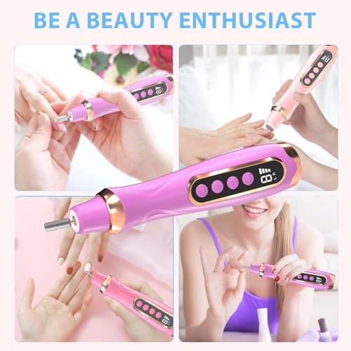 Professional Manicure Pedicure Kit Cordless Electric Nail File Set 6 Speed Cordless Nail Drill for Thick Nail Toenail Cuticle Hand Foot Care Nail Drill Tool(Rose)