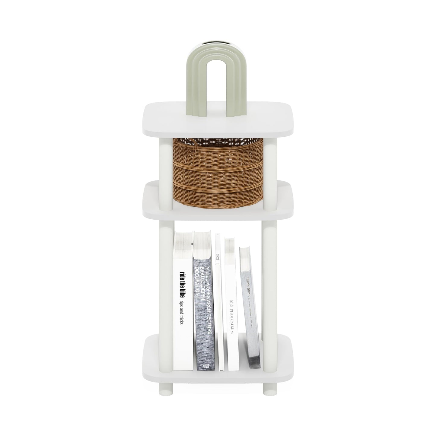 Furinno Just 3-Tier Turn-N-Tube Curve End Table, Side Table, 1-Pack, White/White