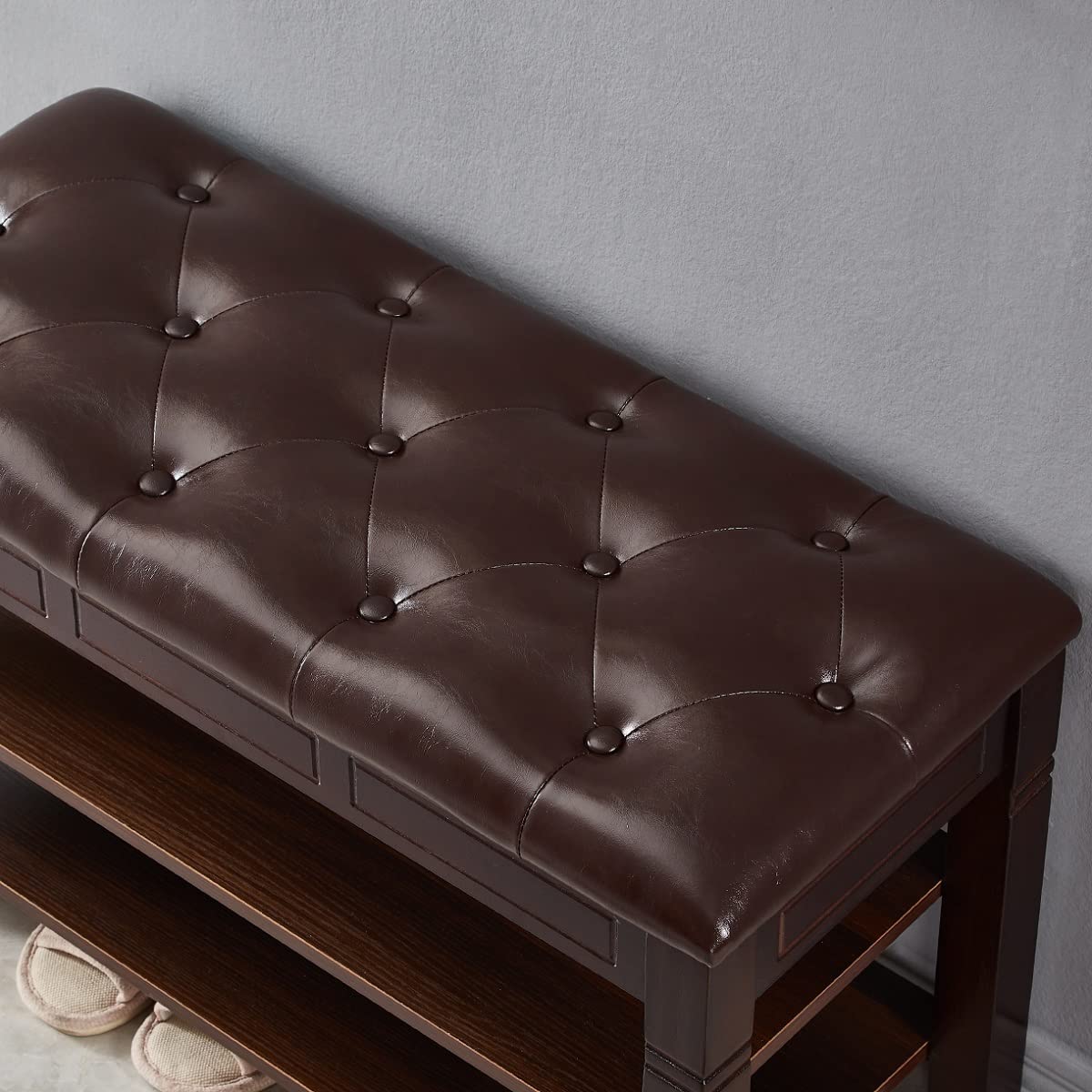 ZIRKOOON Shoe Storage Bench, Entryway Shoe Rack with Fiberleather Seat 2-Tier Lift Top Organizer Wooden Shoe Bench for Entryway Hallway Living Room (Dark Brown 39.4x13.8x18.9'')